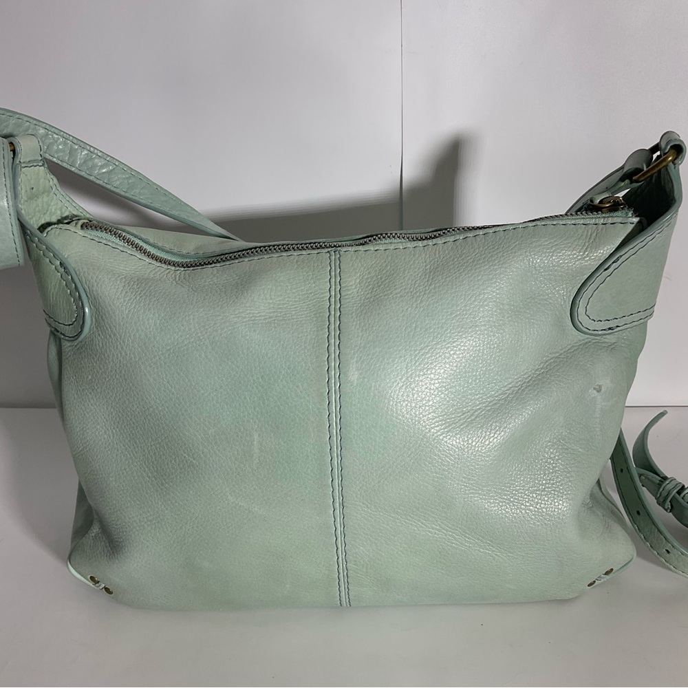 American Leather Company Leather Hanover Mint Green Two Front Zip Pockets Bag - Picture 11 of 16